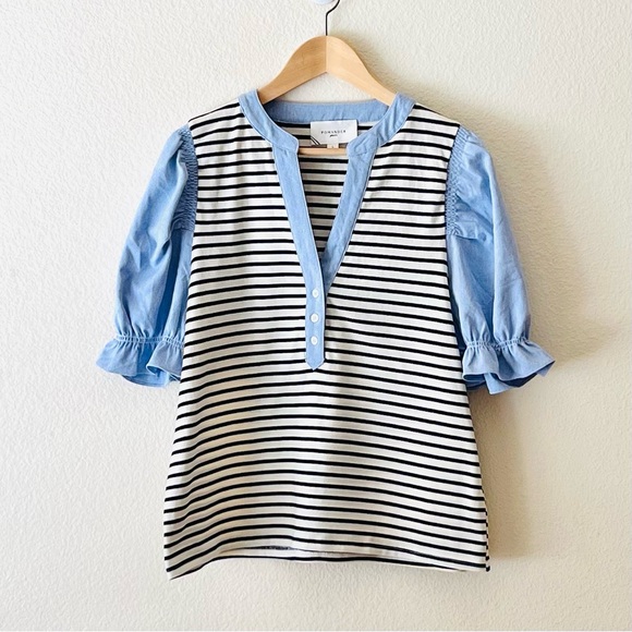 NWOT Tuckernuck POMANDER PLACE Navy Stripe Livia Puff Sleeve Top Size: Large - Picture 3 of 14